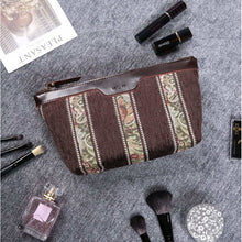 Load image into Gallery viewer, Carpet Makeup Bag&lt;br&gt;Floral Stripes Coffee
