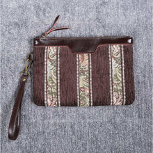 Load image into Gallery viewer, Carpet Clutch &amp; Wristlet&lt;br&gt;Floral Stripes Coffee
