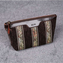 Load image into Gallery viewer, Carpet Makeup Bag&lt;br&gt;Floral Stripes Coffee
