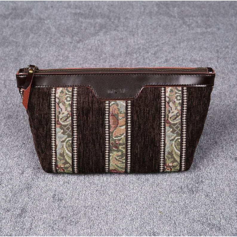 Carpet Makeup Bag Floral Stripes Coffee