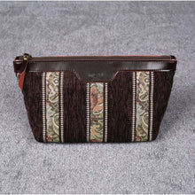 Load image into Gallery viewer, Carpet Makeup Bag&lt;br&gt;Floral Stripes Coffee
