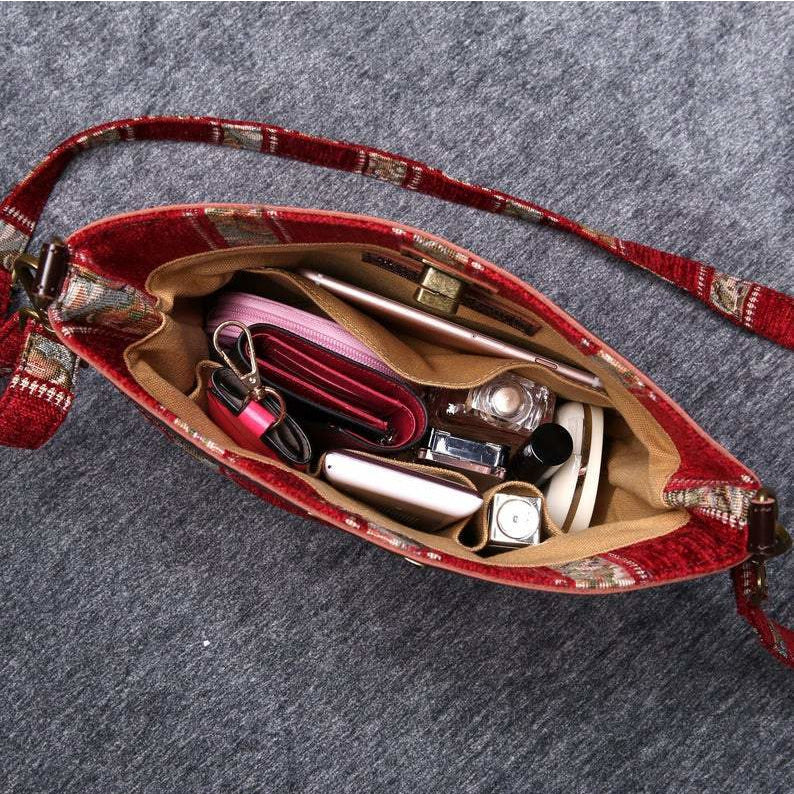Carpet Crossbody Bag Floral Stripes Red