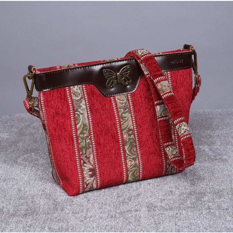 Carpet Crossbody Bag Floral Stripes Red