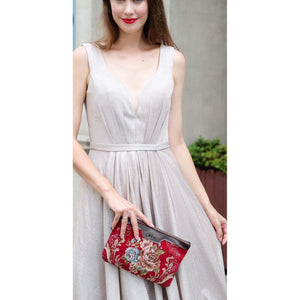Carpet Clutch & Wristlet<br>Floral Wine