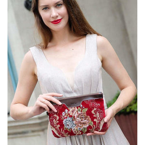 Carpet Clutch & Wristlet<br>Floral Wine