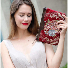 Load image into Gallery viewer, Carpet Clutch &amp; Wristlet&lt;br&gt;Floral Wine
