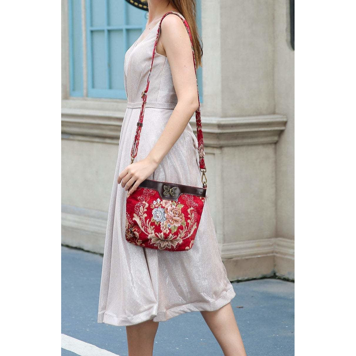 Carpet Crossbody Bag Floral Wine