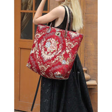 Load image into Gallery viewer, Carpet Tote&lt;br&gt;Floral Wine
