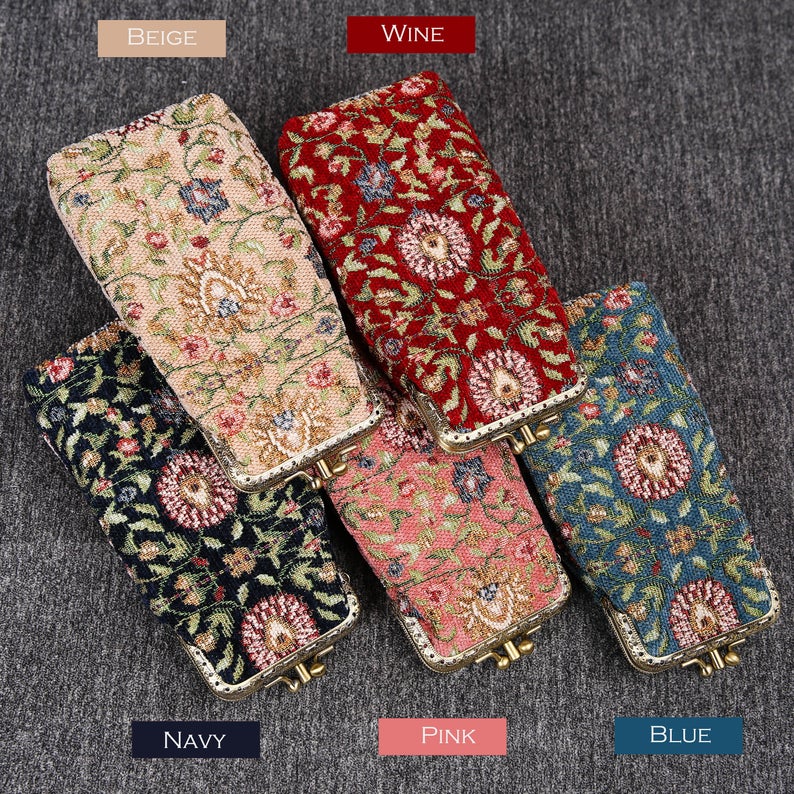 Vintage Carpet Glasses Case Double Kiss Lock<br>Oriental Color