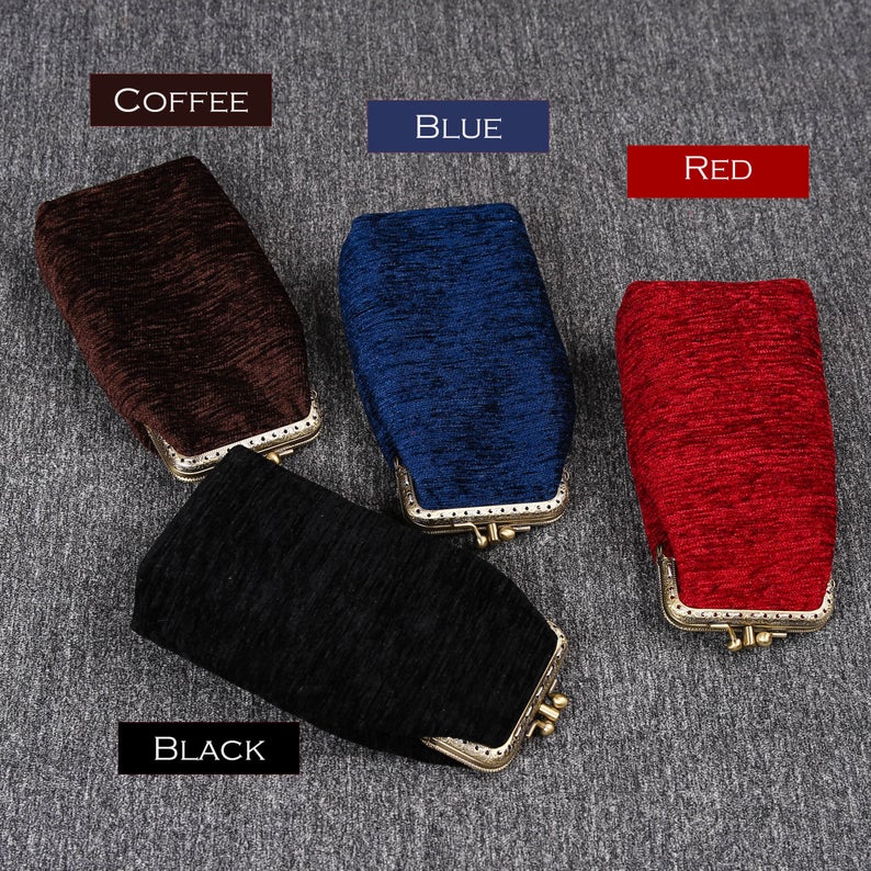 Vintage Carpet Glasses Case Double Kiss Lock<br>Solid Color
