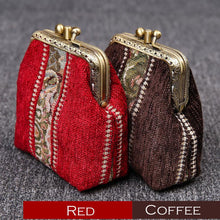 Load image into Gallery viewer, Vintage Carpet Coin Purse Double Kiss Lock&lt;br&gt;Floral Stripes

