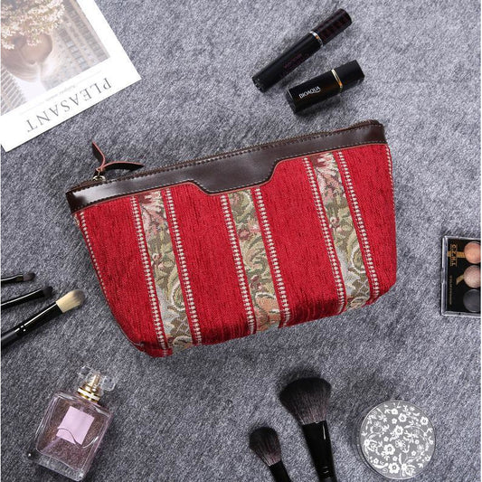 Carpet Makeup Bag<br>Floral Stripes Red