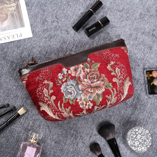 Carpet Makeup Bag Floral Wine