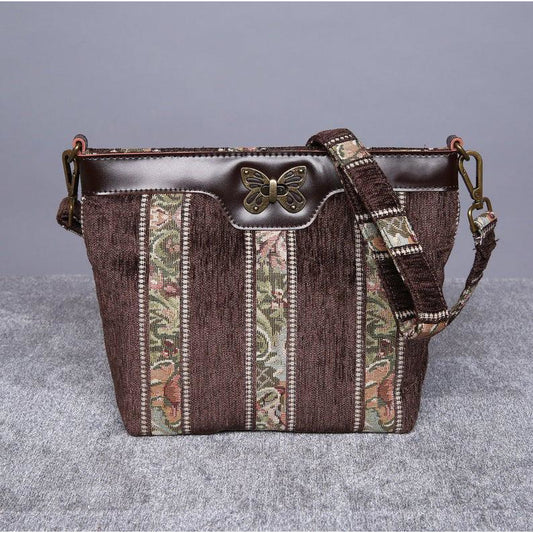 Carpet Crossbody Bag Floral Stripes Coffee