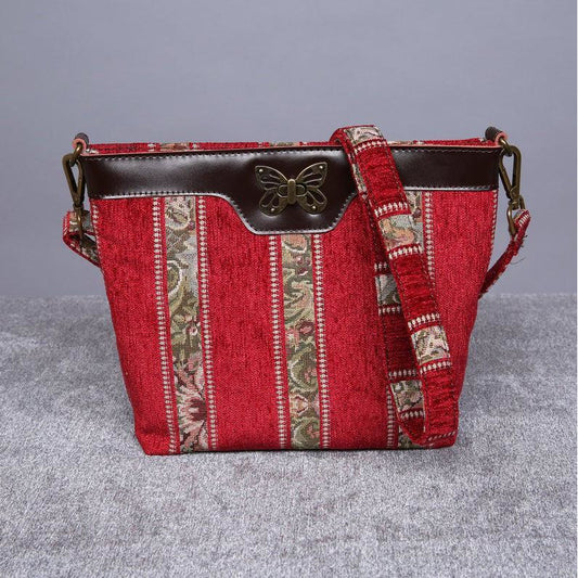 Carpet Crossbody Bag Floral Stripes Red